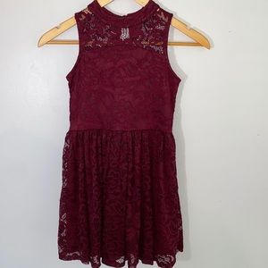 Ava & Yelly wine fit flare lace sleeveless dress